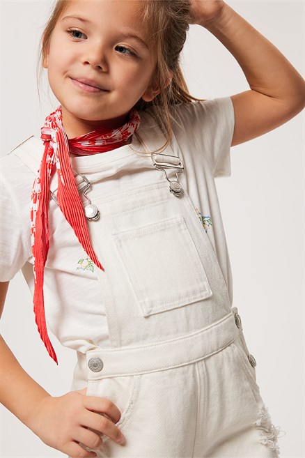 Rompers Kız Çocuk %100 Pamuk Jean Salopet White Jean