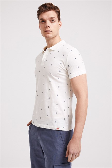 Sail Erkek %100 Pamuk Polo Yaka T-Shirt Ekru