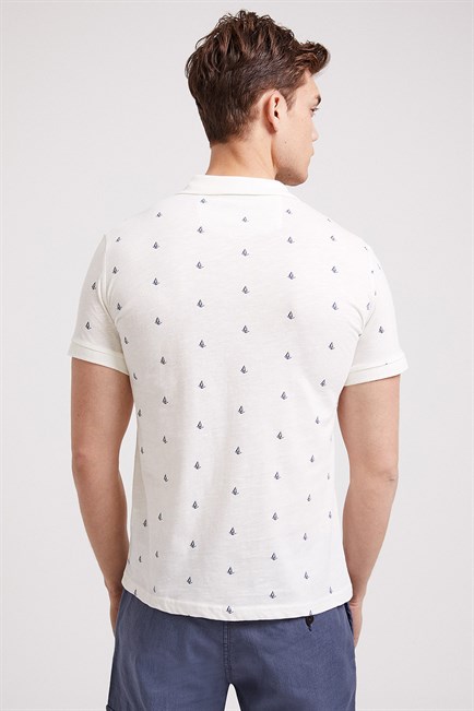 Sail Erkek %100 Pamuk Polo Yaka T-Shirt Ekru