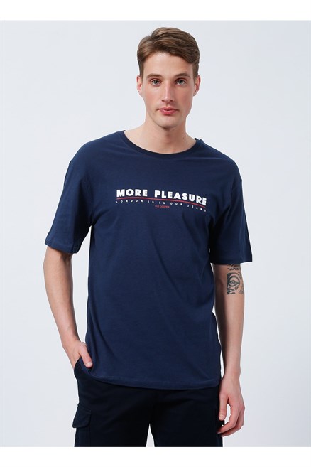 Sanders Erkek %100 Pamuk Bisiklet Yaka T-Shirt Lacivert