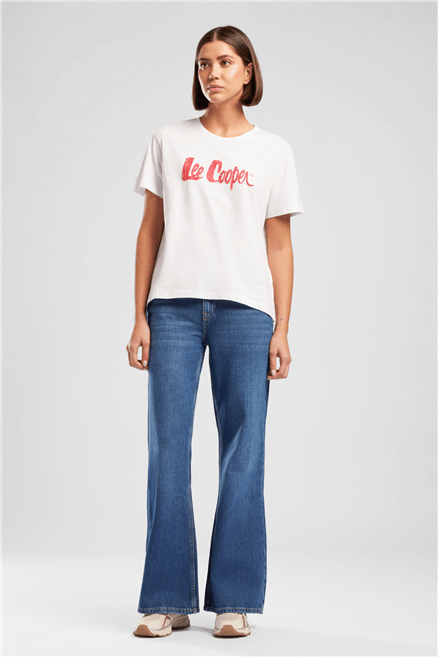 Sandy Kadın High Rise Wide Leg %100 Pamuk Jean Pantolon Koyu Mavi̇