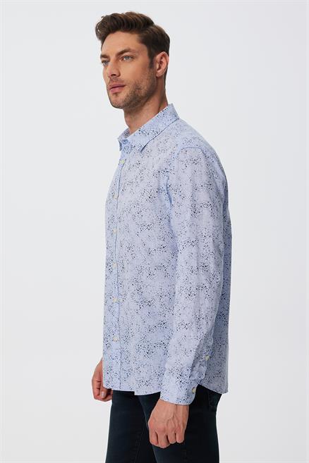 Sanremo Erkek %100 Pamuk Dokuma Gömlek İndigo