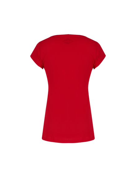 Sara Kadın %100 Pamuk Bisiklet Yaka T-Shirt Kırmızı