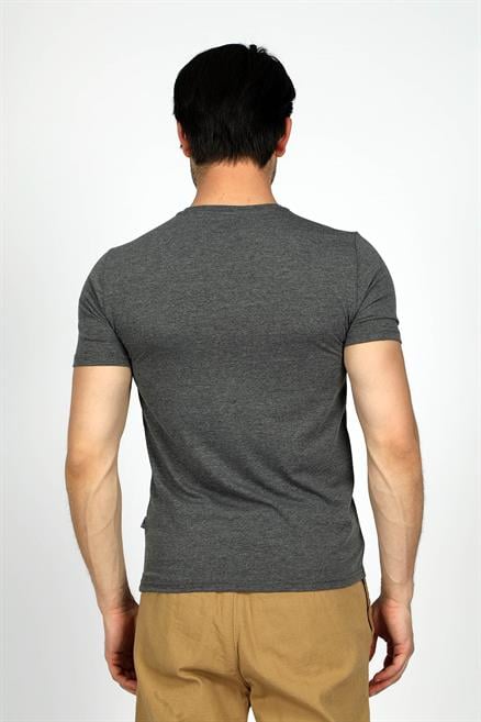 Sertiw Erkek %100 Pamuk O Yaka T-Shirt Antrasit Melanj