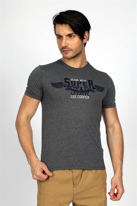 Sertiw Erkek %100 Pamuk O Yaka T-Shirt Antrasit Melanj