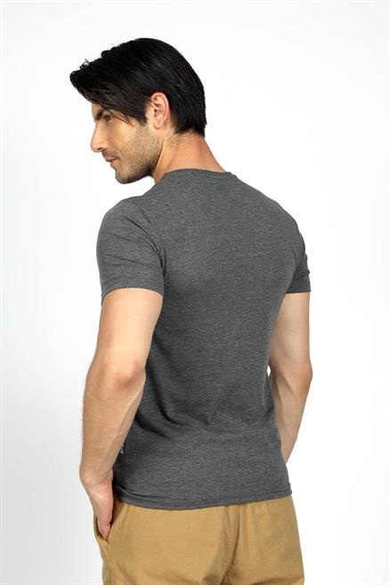 Sertiw Erkek %100 Pamuk O Yaka T-Shirt Antrasit Melanj