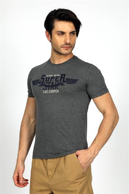 Sertiw Erkek %100 Pamuk O Yaka T-Shirt Antrasit Melanj