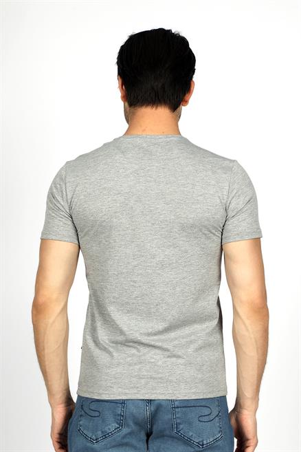 Sertiw Erkek %100 Pamuk O Yaka T-Shirt Gri Melanj