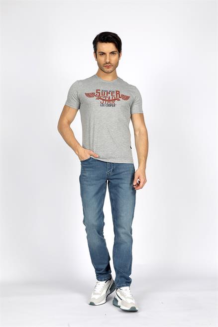 Sertiw Erkek %100 Pamuk O Yaka T-Shirt Gri Melanj