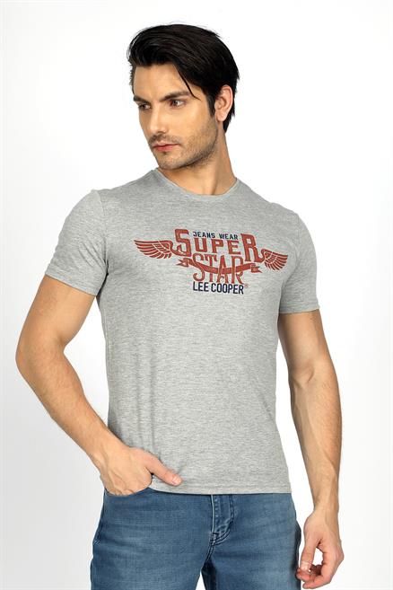 Sertiw Erkek %100 Pamuk O Yaka T-Shirt Gri Melanj