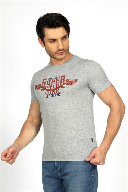 Sertiw Erkek %100 Pamuk O Yaka T-Shirt Gri Melanj