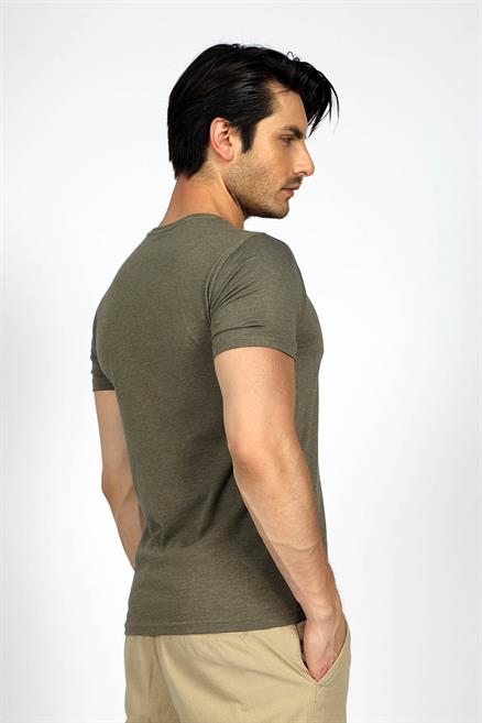 Sertiw Erkek %100 Pamuk O Yaka T-Shirt Yeşil Melanj