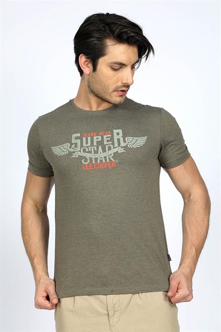 Sertiw Erkek %100 Pamuk O Yaka T-Shirt Yeşil Melanj