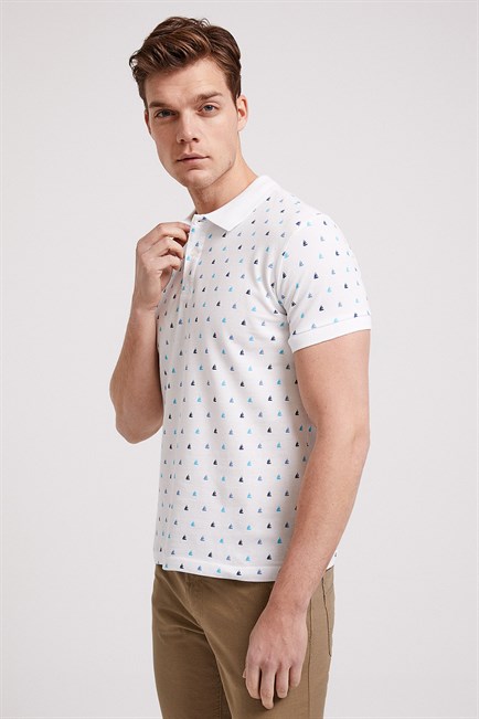 Ship Erkek %100 Pamuk Polo Yaka T-Shirt Beyaz