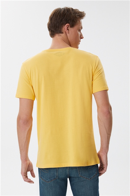 Simple Erkek %100 Pamuk Bisiklet Yaka T-Shirt Limon Sarı