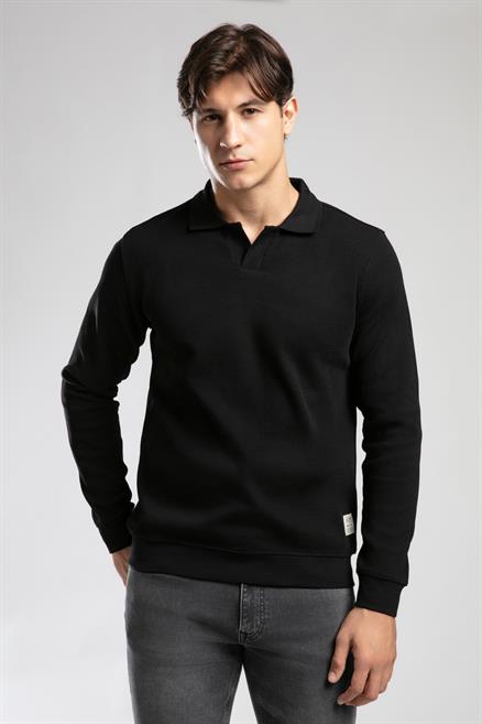 Sirius Erkek Polo Yaka Sweatshirt Siyah