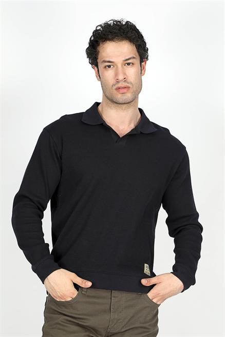 Sirius Erkek %100 Pamuk Polo Yaka Sweatshirt Lacivert