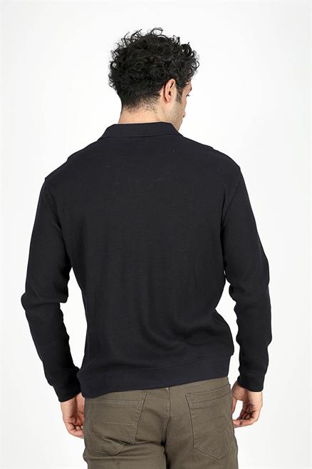 Sirius Erkek %100 Pamuk Polo Yaka Sweatshirt Lacivert