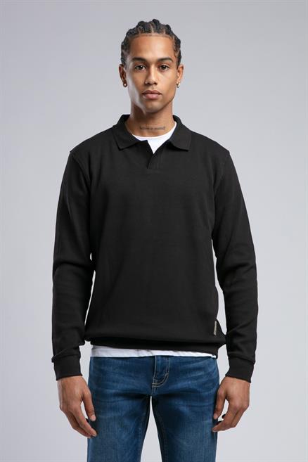 Sirius Erkek %100 Pamuk Polo Yaka Sweatshirt Siyah