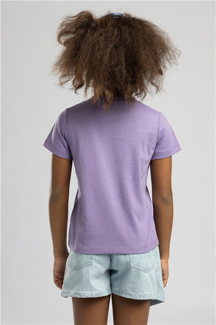 Sketch Kız Çocuk Baskılı Bisiklet Yaka T-Shirt Mor