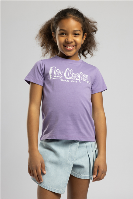 Sketch Kız Çocuk Baskılı Bisiklet Yaka T-Shirt Mor