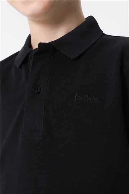 Soon Erkek Çocuk %100 Pamuk Pike Polo Yaka Sweatshirt Siyah