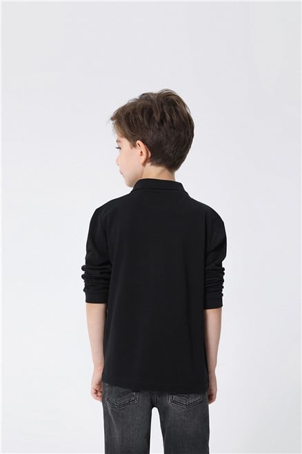 Soon Erkek Çocuk %100 Pamuk Pike Polo Yaka Sweatshirt Siyah