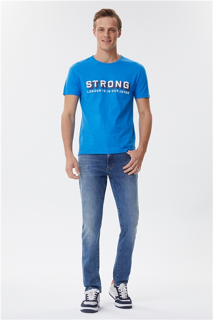 Storing Erkek %100 Pamuk Bisiklet Yaka T-Shirt Mavi