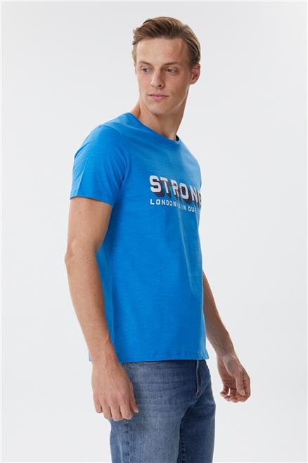 Storing Erkek %100 Pamuk Bisiklet Yaka T-Shirt Mavi
