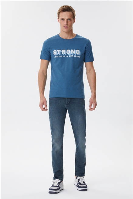 Storing Erkek %100 Pamuk Bisiklet Yaka T-Shirt Petrol