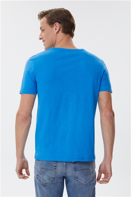 Storing Erkek %100 Pamuk Bisiklet Yaka T-Shirt Mavi