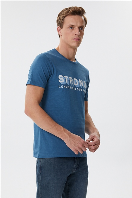 Storing Erkek %100 Pamuk Bisiklet Yaka T-Shirt Petrol