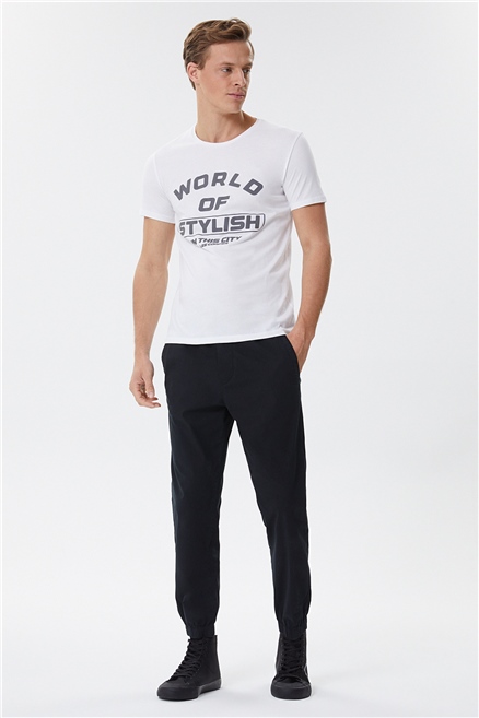 Stylish Erkek Bisiklet Yaka T-Shirt Beyaz