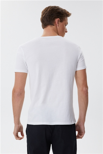 Stylish Erkek Bisiklet Yaka T-Shirt Beyaz