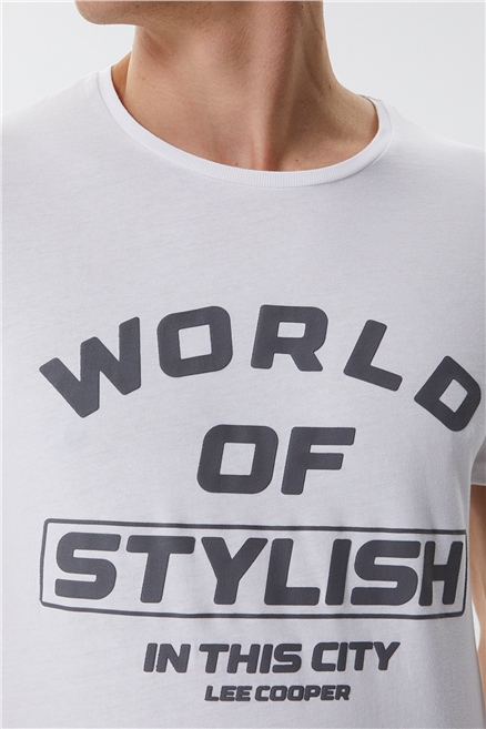 Stylish Erkek Bisiklet Yaka T-Shirt Beyaz