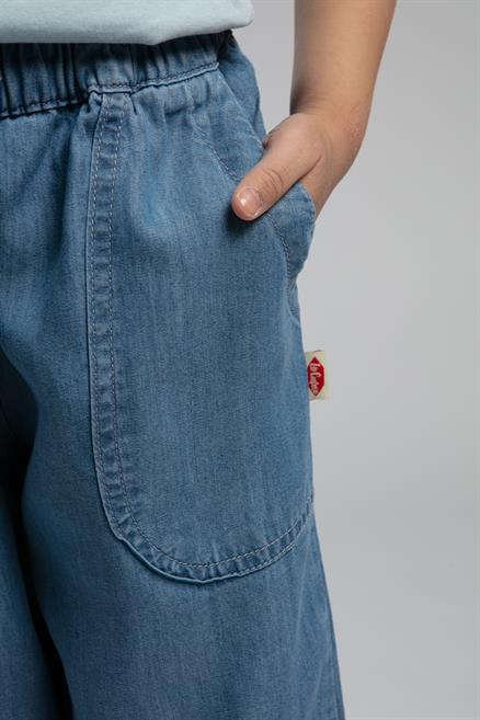 Tanny Normal Bel Rahat Kesim Bilekte Lastikli Paça Mavi Kız Çocuk Jean Pantolon