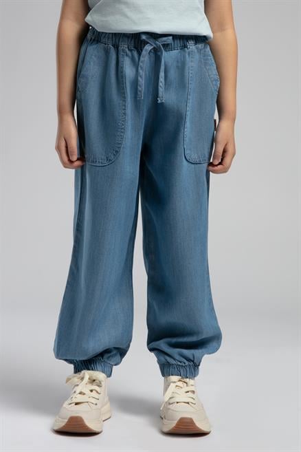 Tanny Normal Bel Rahat Kesim Bilekte Lastikli Paça Mavi Kız Çocuk Jean Pantolon