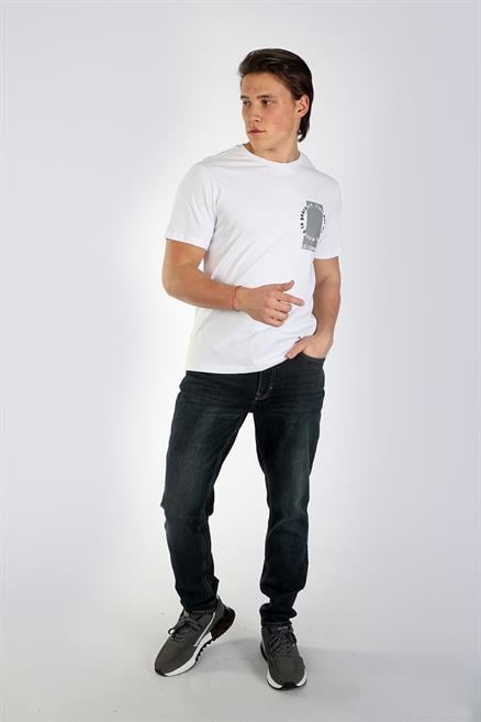 Tesse Erkek %100 Pamuk O Yaka T-Shirt Beyaz