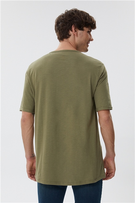 Thomas Erkek %100 Pamuk Oversize Bisiklet Yaka T-Shirt Haki