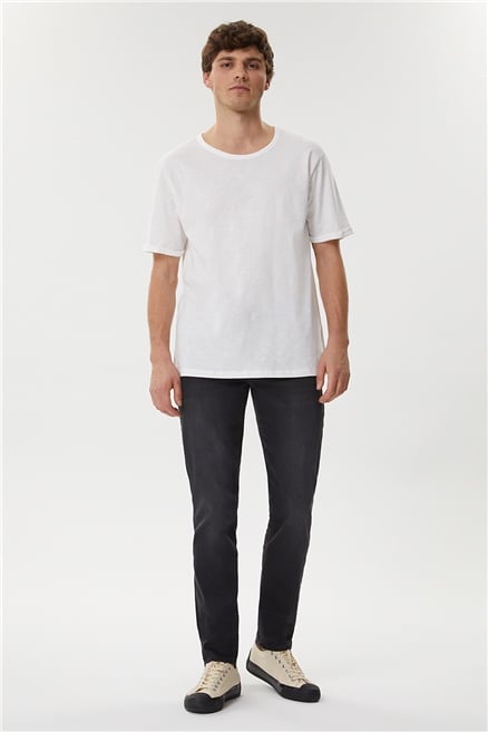 Thomas Erkek %100 Pamuk Oversize Bisiklet Yaka T-Shirt Off White