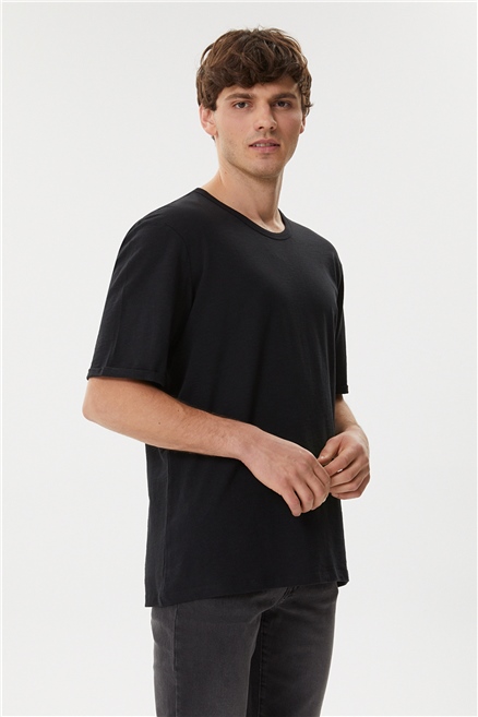 Thomas Erkek %100 Pamuk Oversize Bisiklet Yaka T-Shirt Siyah