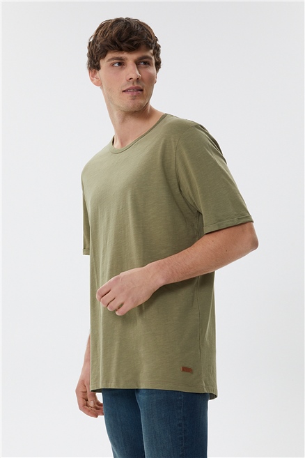 Thomas Erkek %100 Pamuk Oversize Bisiklet Yaka T-Shirt Haki