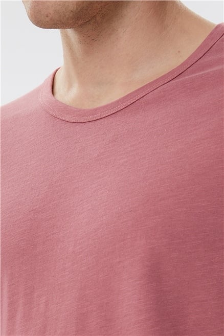 Thomas Erkek %100 Pamuk Oversize Bisiklet Yaka T-Shirt Gül Kurusu