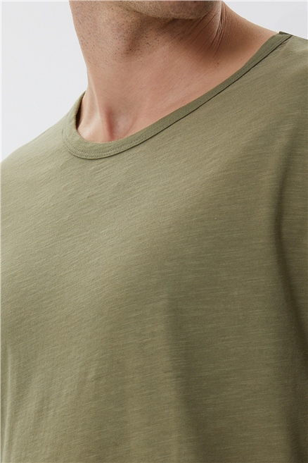 Thomas Erkek %100 Pamuk Oversize Bisiklet Yaka T-Shirt Haki