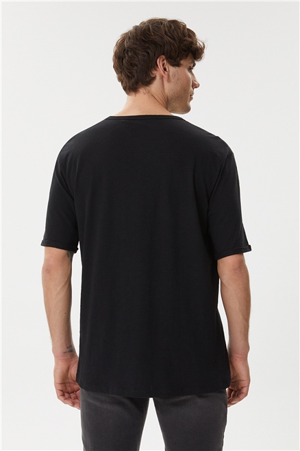 Thomas Erkek %100 Pamuk Oversize Bisiklet Yaka T-Shirt Siyah