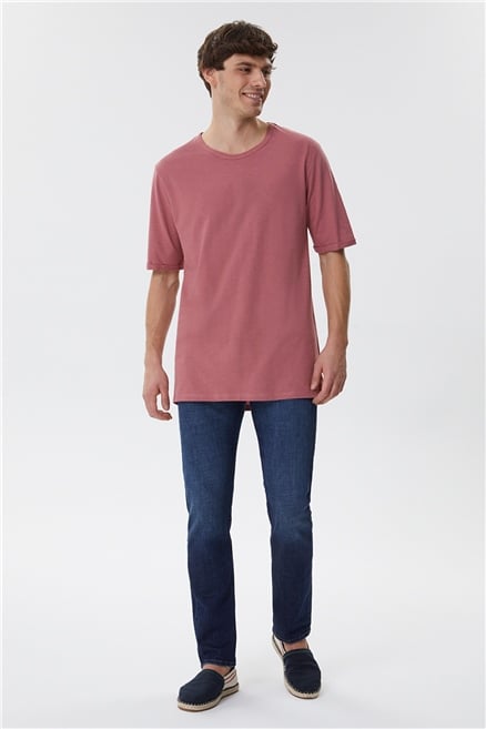 Thomas Erkek %100 Pamuk Oversize Bisiklet Yaka T-Shirt Gül Kurusu