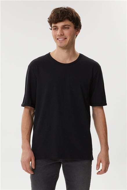 Thomas Erkek %100 Pamuk Oversize Bisiklet Yaka T-Shirt Siyah