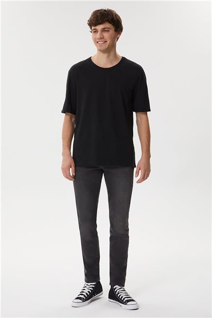 Thomas Erkek %100 Pamuk Oversize Bisiklet Yaka T-Shirt Siyah
