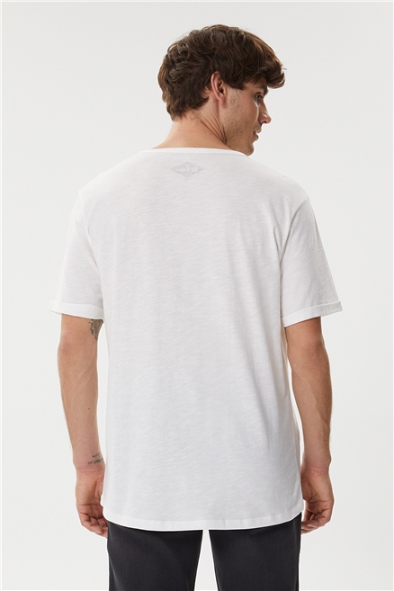 Thomas Erkek %100 Pamuk Oversize Bisiklet Yaka T-Shirt Off White