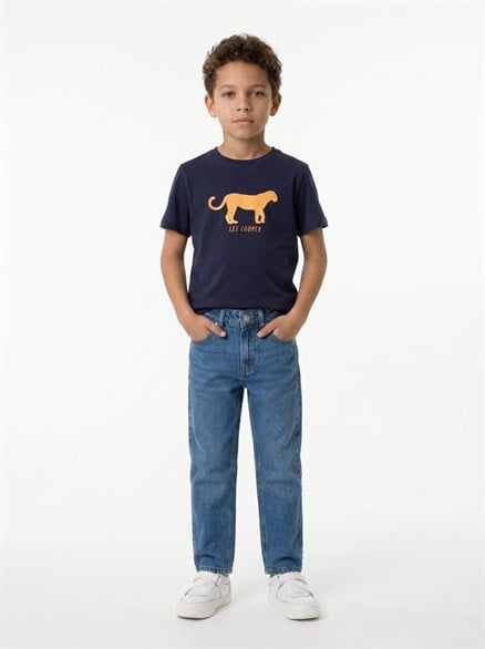 TIGER Erkek Çocuk Baskılı Bisiklet Yaka T-Shirt Mavi